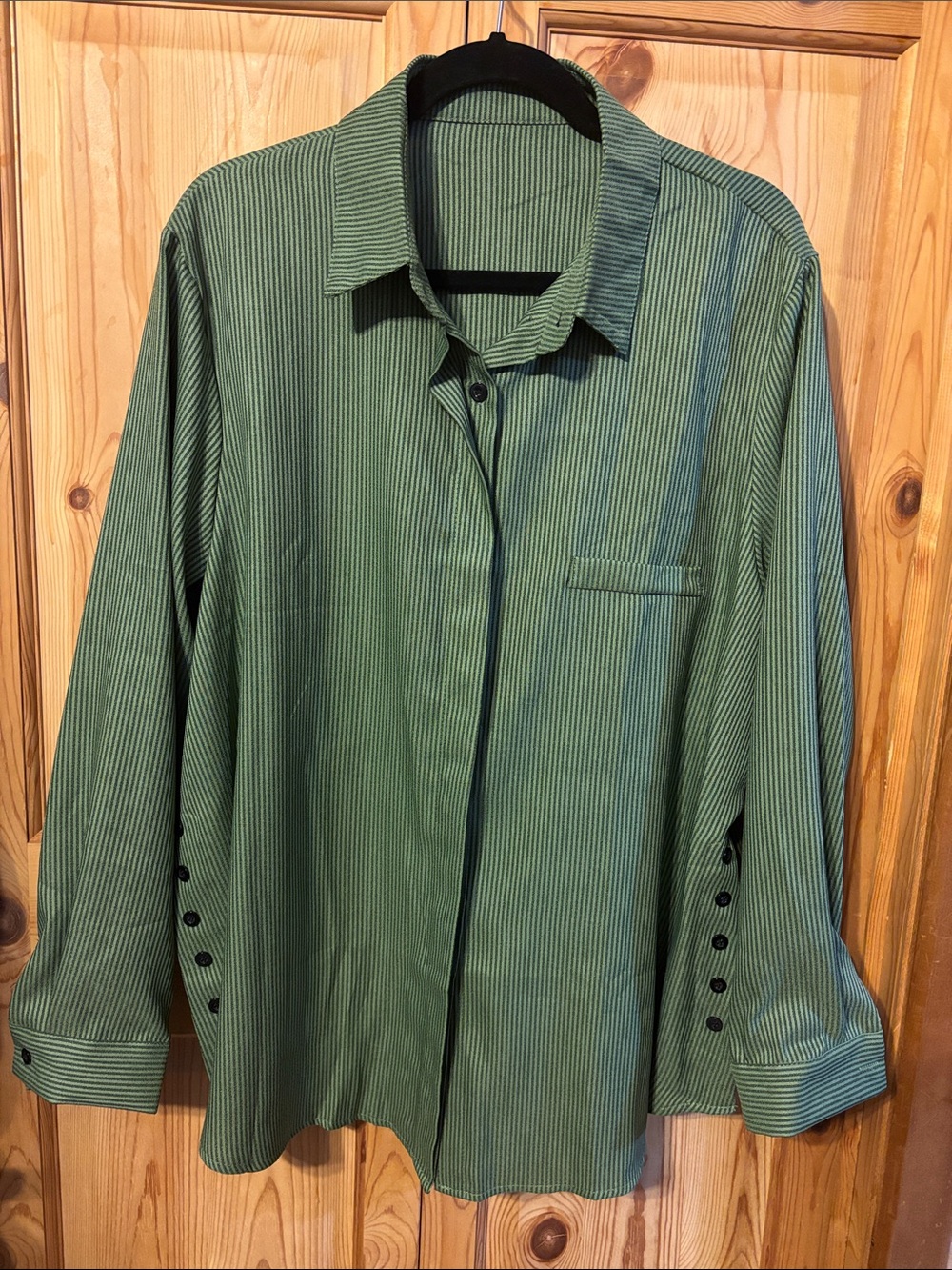 Green Vertical Stripe Button-Up Shirt